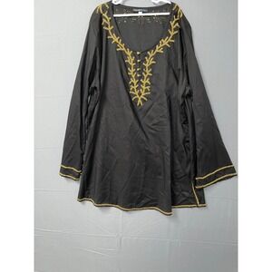 Havenbleu Blouse Top Womens XL Black Cotton‎ Beaded Detail Scoop Neck Casual